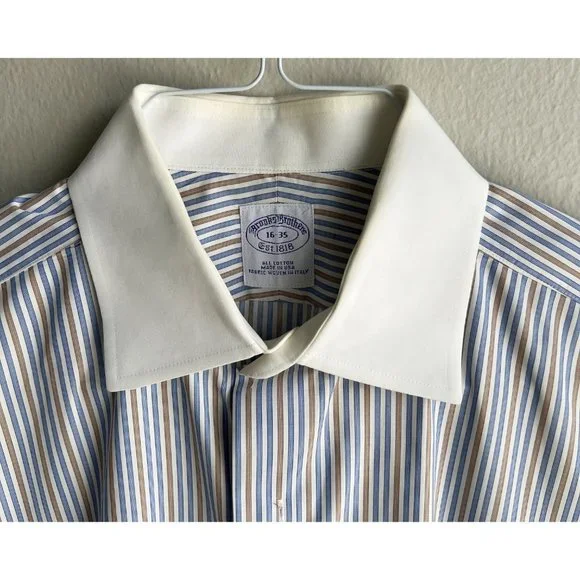 Brooks Brothers Men's Dress Shirt, Pinstripe blue and brown, Size 16-35 - Picture 6 of 7